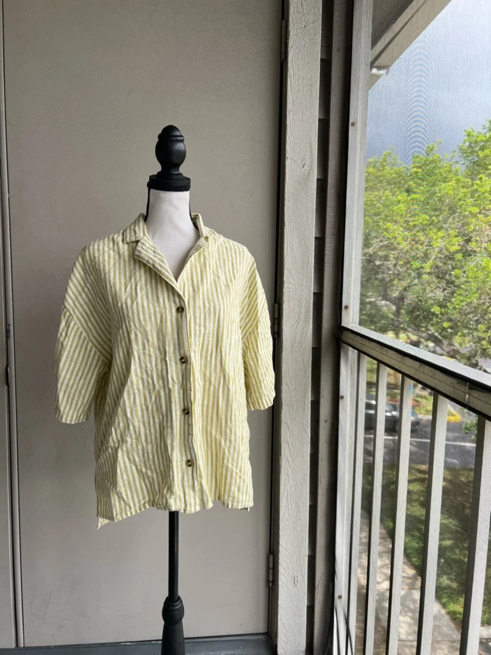 Billabong Green and White Striped Cotton Shirt Short Set - Picture 2 of 10